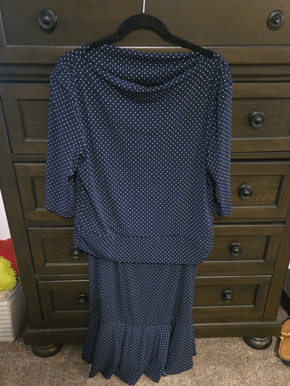2 piece Navy Polka Dot Skirt & blousr
